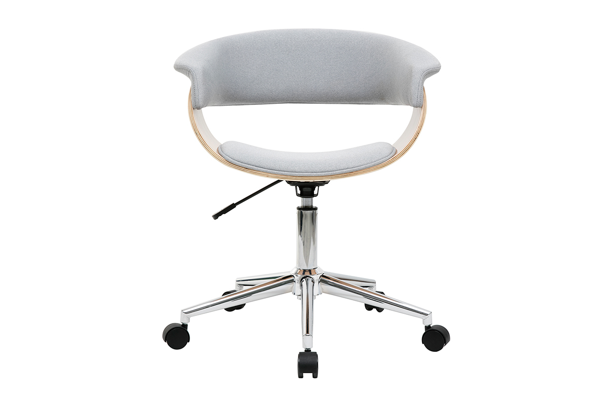 Sillón de escritorio moderno tejido gris y madera clara OKTAV