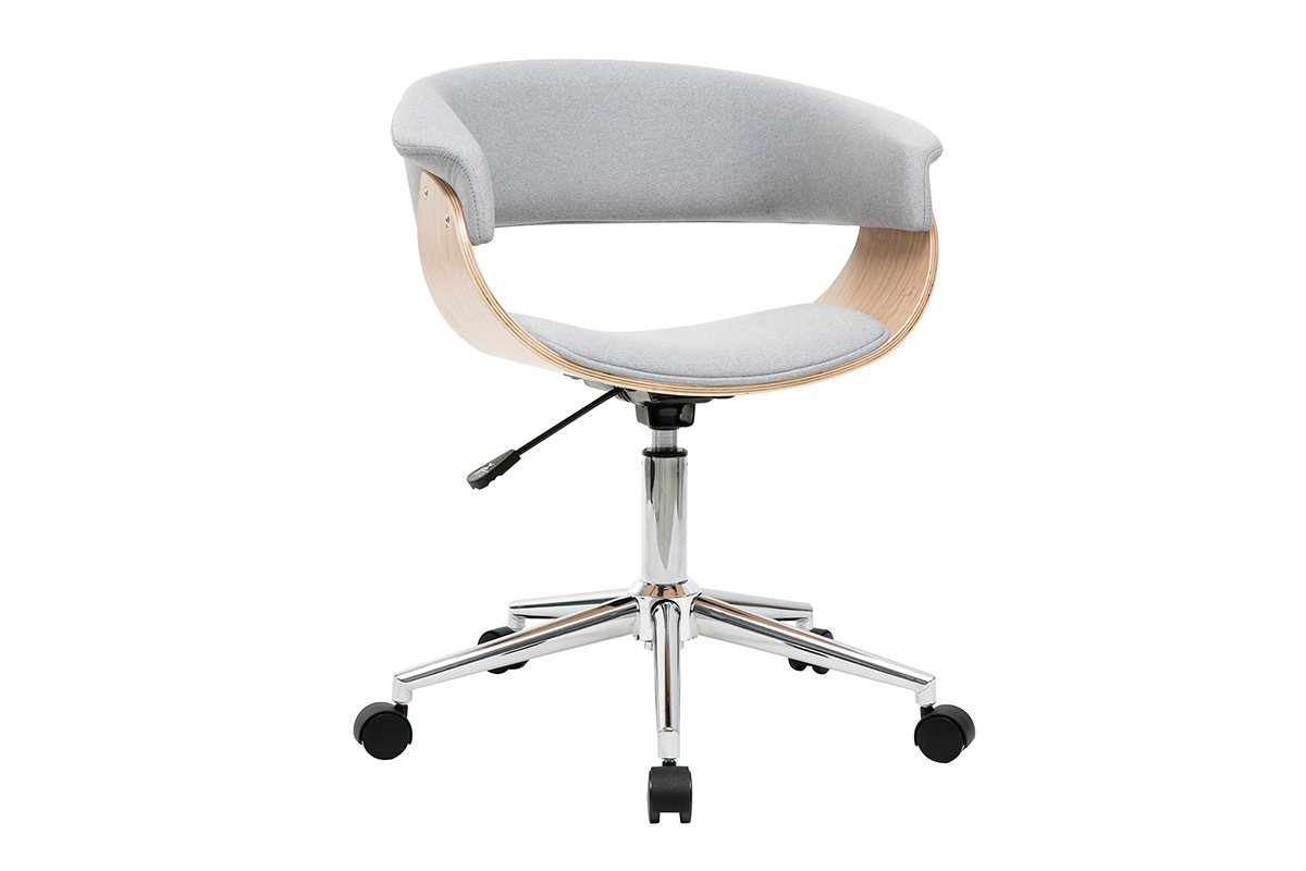 Sillón de escritorio moderno tejido gris y madera clara OKTAV