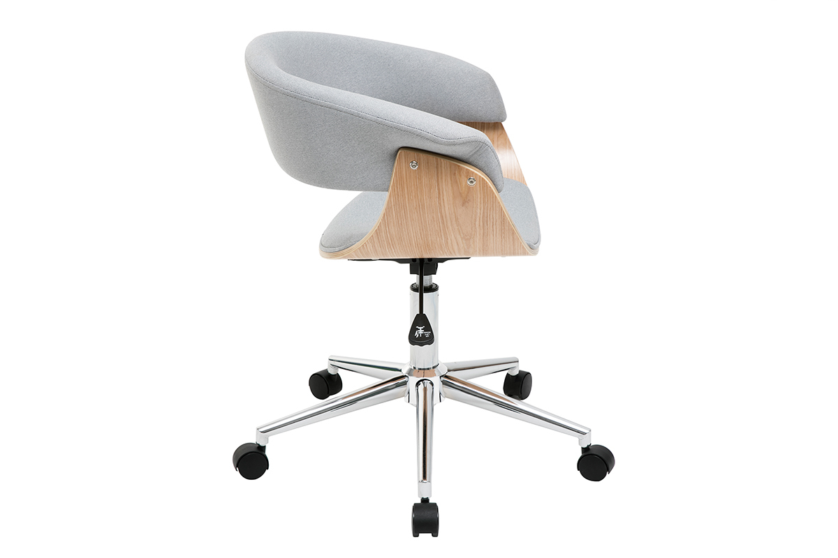 Sillón de escritorio moderno tejido gris y madera clara OKTAV