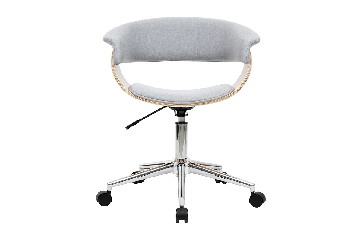 Silln de escritorio moderno tejido gris y madera clara OKTAV