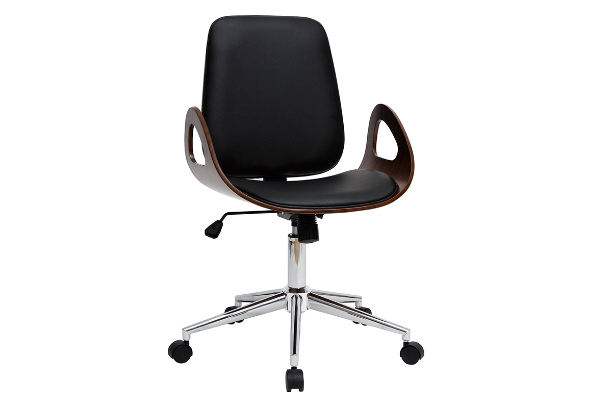Silln de escritorio vintage negro y madera oscura GLORY