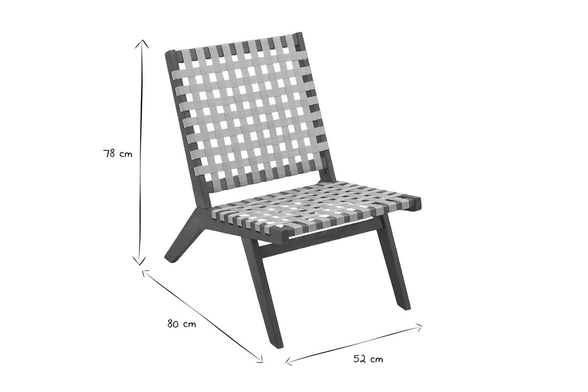 Sillón de jardín de madera maciza con cinchas beige LUCEA