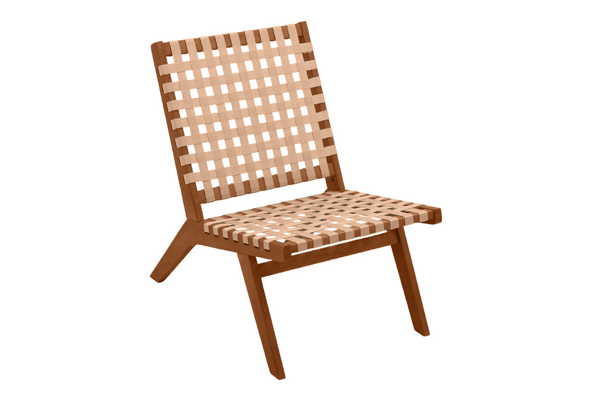 Sillón de jardín de madera maciza con cinchas beige LUCEA