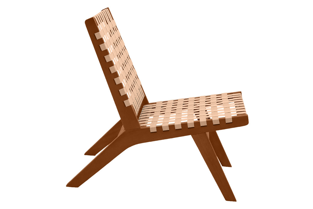 Sillón de jardín de madera maciza con cinchas beige LUCEA