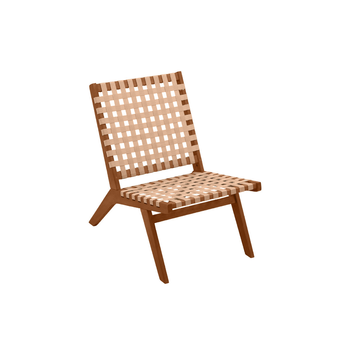 Sillón de jardín de madera maciza con cinchas beige LUCEA