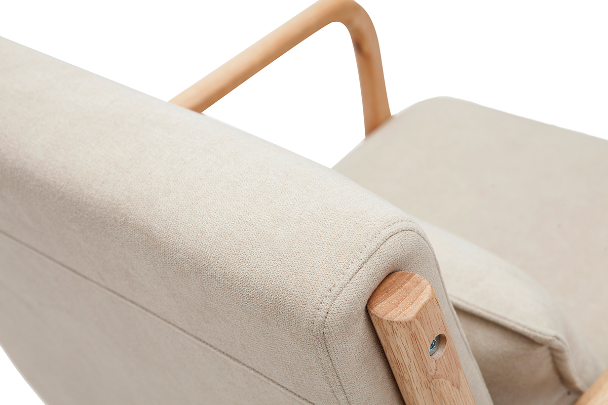 Silln de madera clara y tela efecto aterciopelado beige DERRY