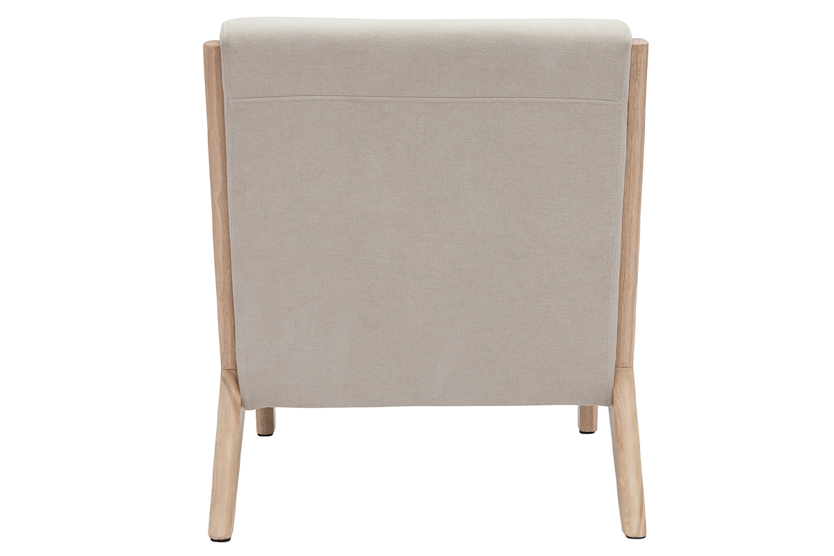 Silln de madera clara y tela efecto aterciopelado beige DERRY