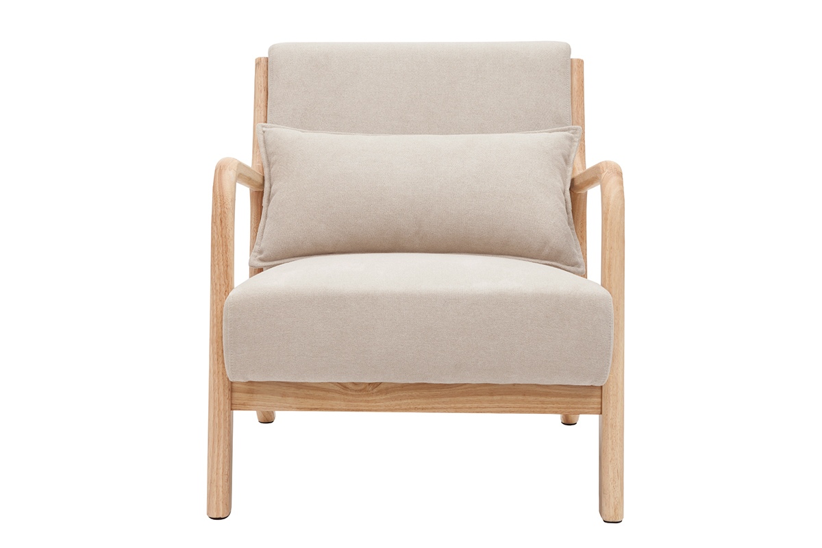 Silln de madera clara y tela efecto aterciopelado beige DERRY