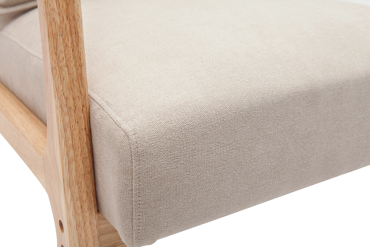 Silln de madera clara y tela efecto aterciopelado beige DERRY