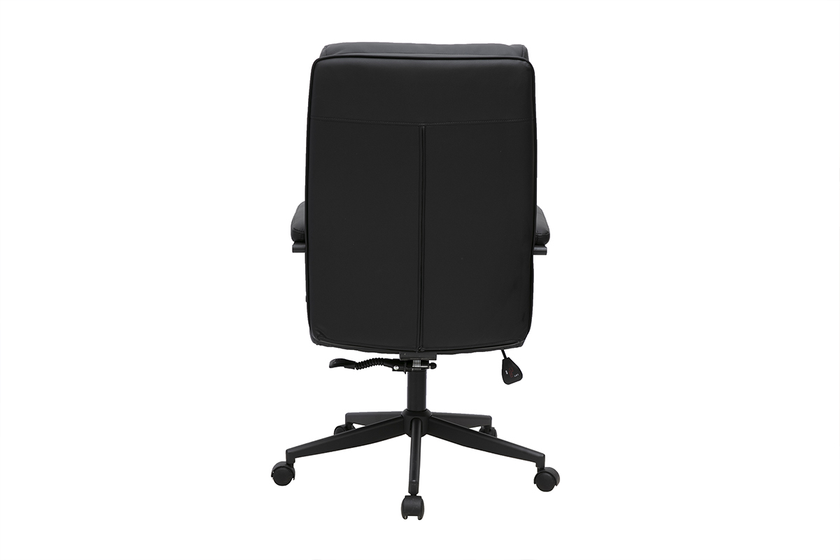 Silla de oficina con ruedas negra SAEL, vista trasera, dise�o moderno y funcional.