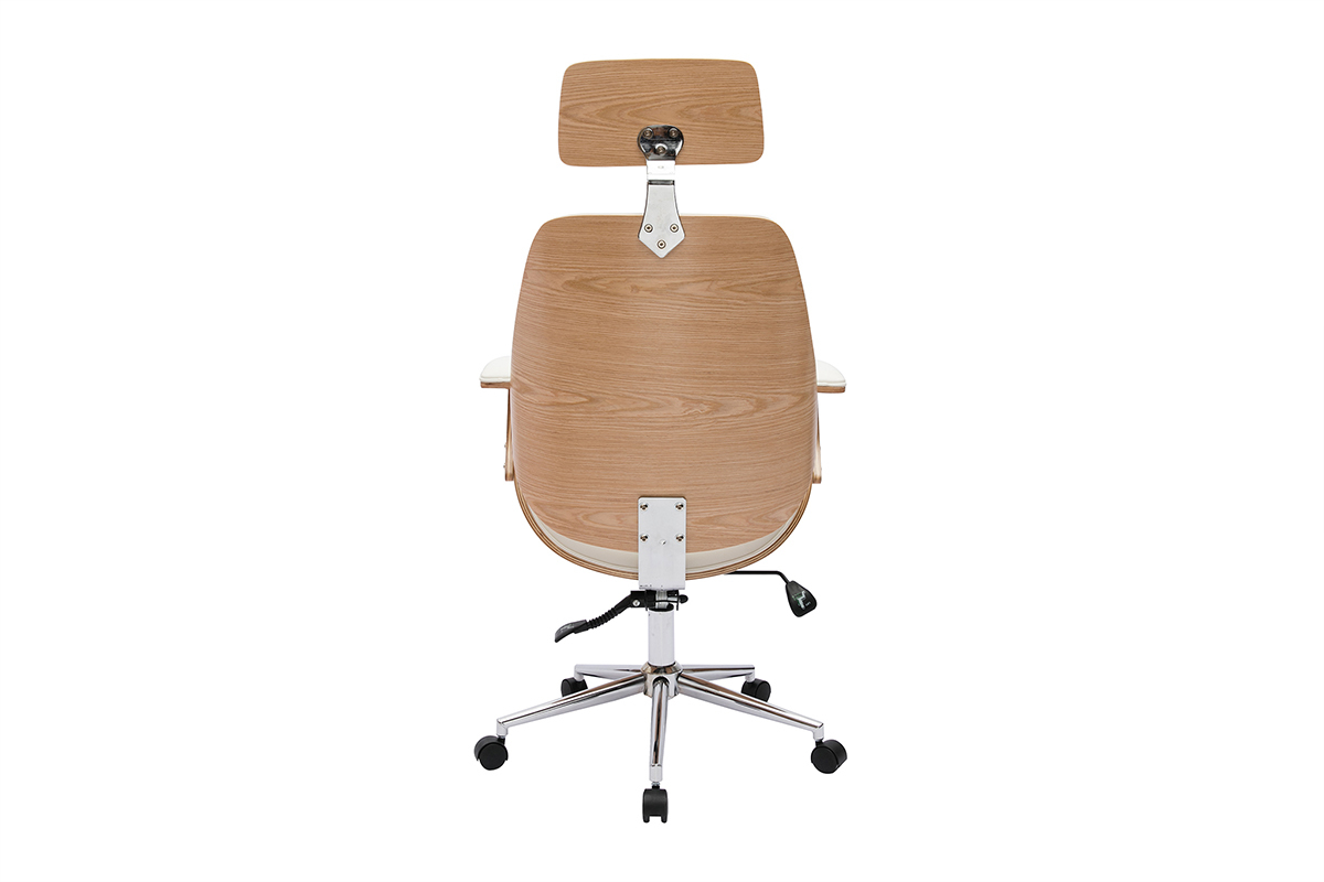 Silln de oficina de direccin de diseo blanco, madera clara y acero cromado MUSK