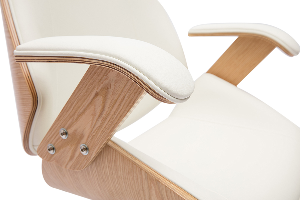 Silln de oficina de direccin de diseo blanco, madera clara y acero cromado MUSK
