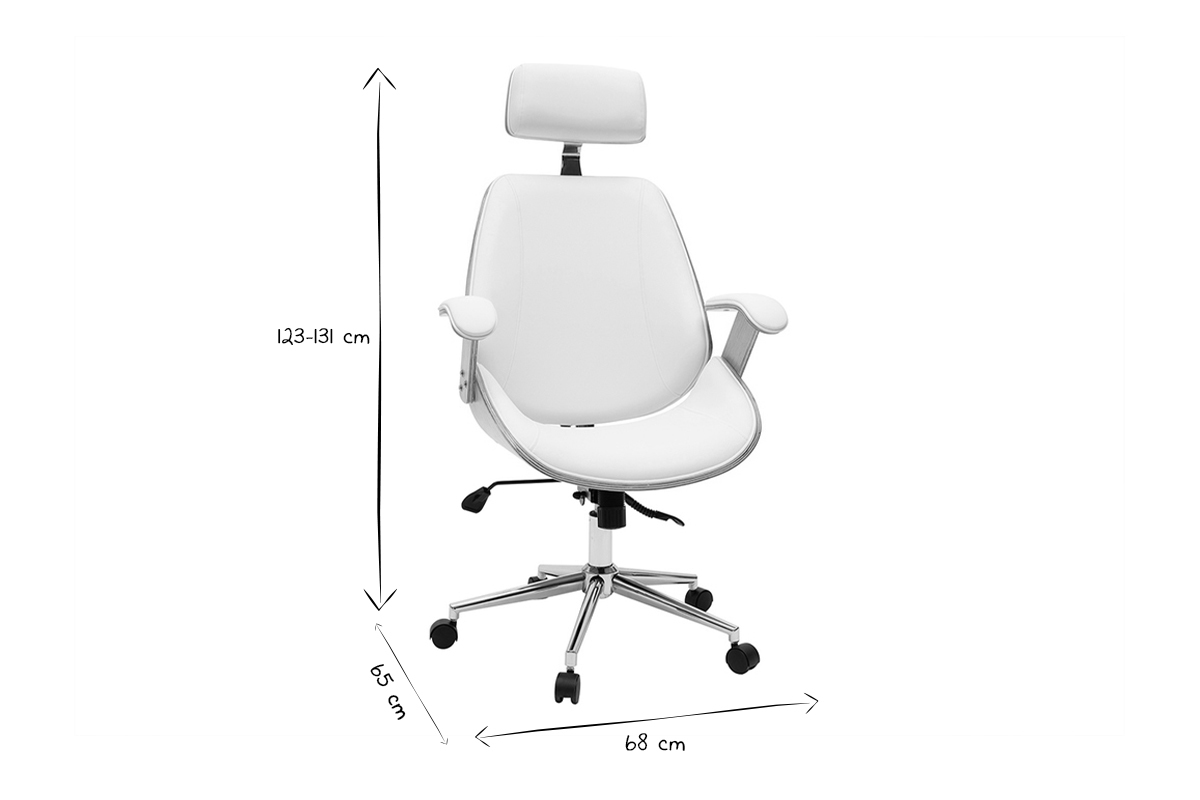 Silln de oficina de direccin de diseo blanco, madera clara y acero cromado MUSK
