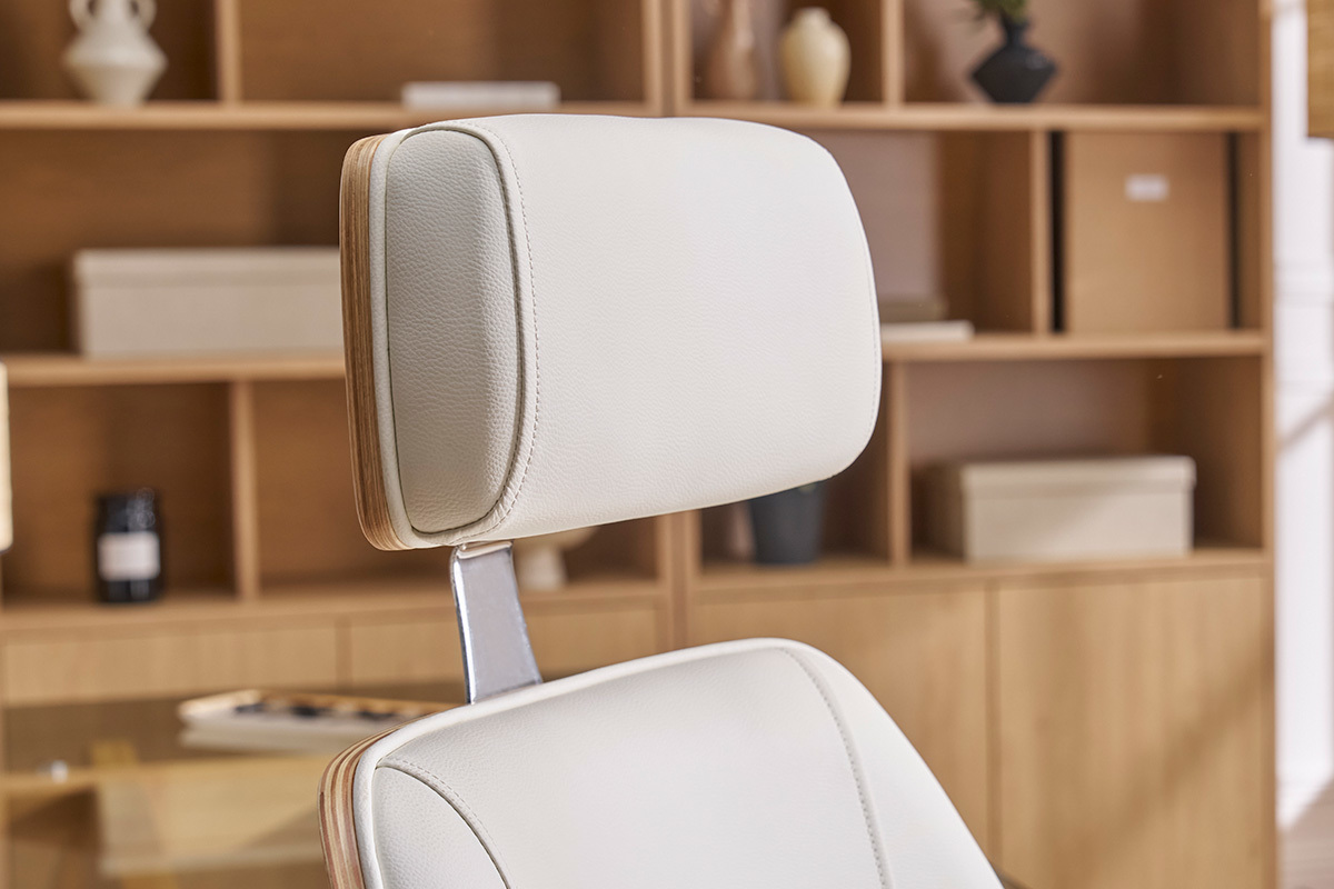 Silln de oficina de direccin de diseo blanco, madera clara y acero cromado MUSK