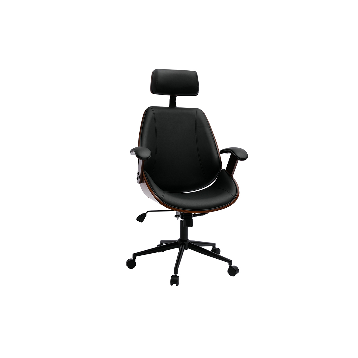 Sillón de oficina de dirección de diseño negro, madera oscura y metal negro MUSK