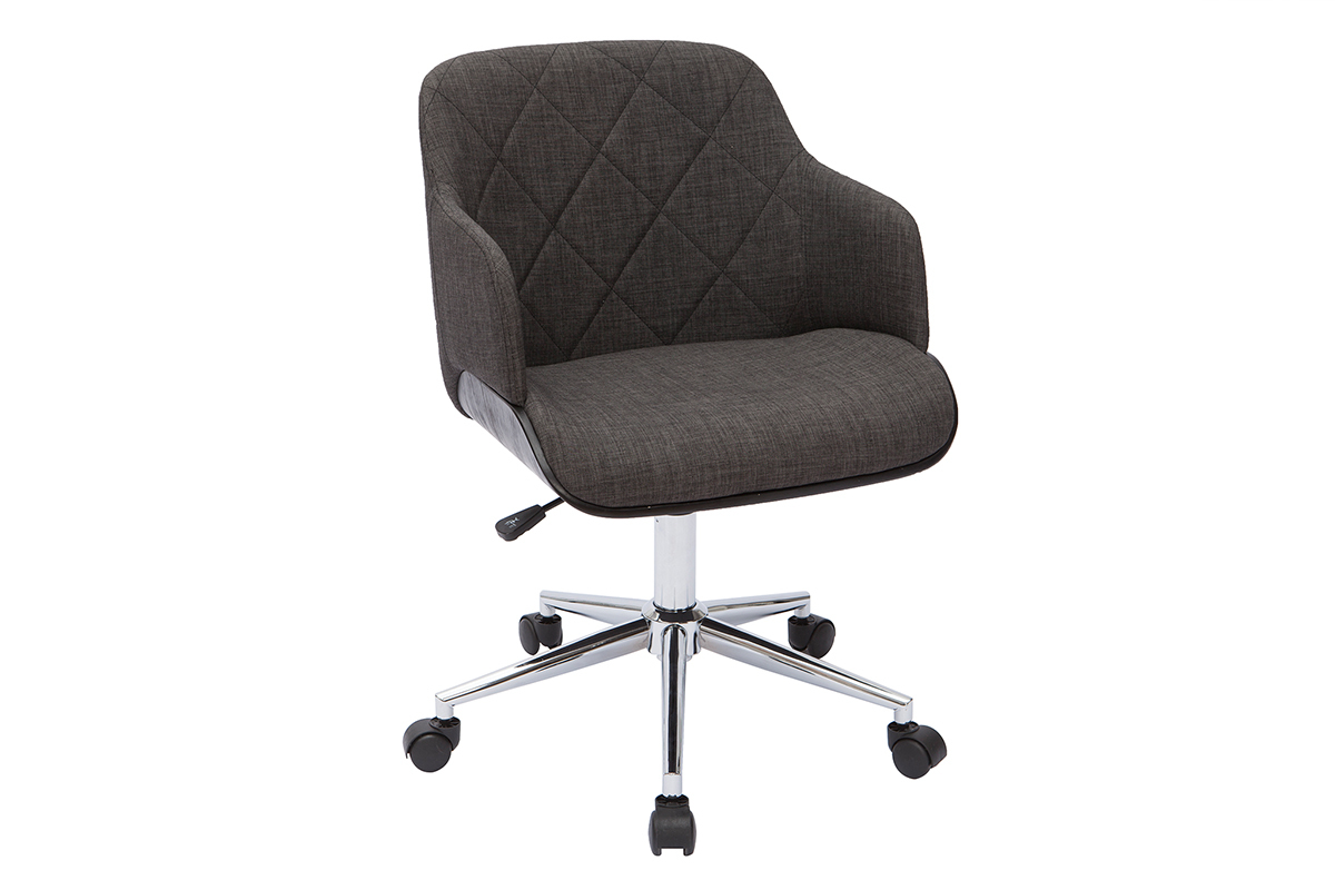 Silln de oficina moderno de tela gris oscuro y madera negra SANDRO