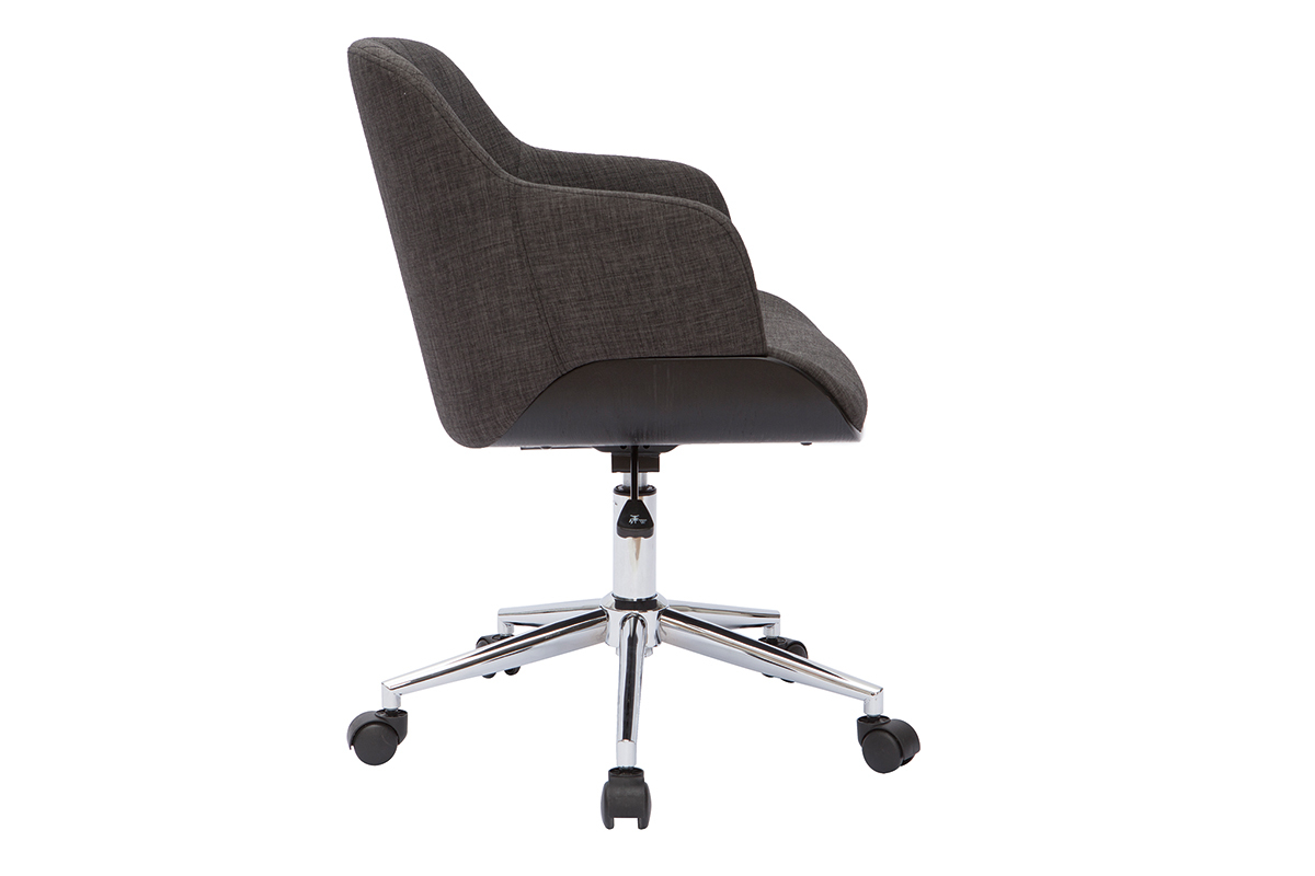 Silln de oficina moderno de tela gris oscuro y madera negra SANDRO