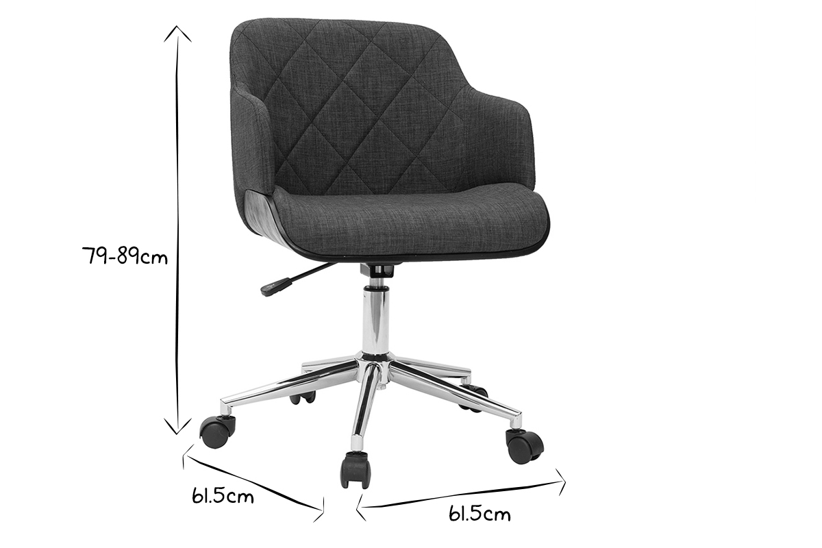 Silln de oficina moderno de tela gris oscuro y madera negra SANDRO