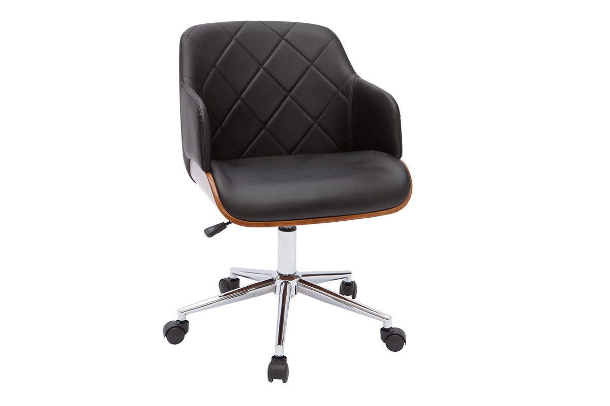 Silln de oficina moderno negro con madera oscura SANDRO