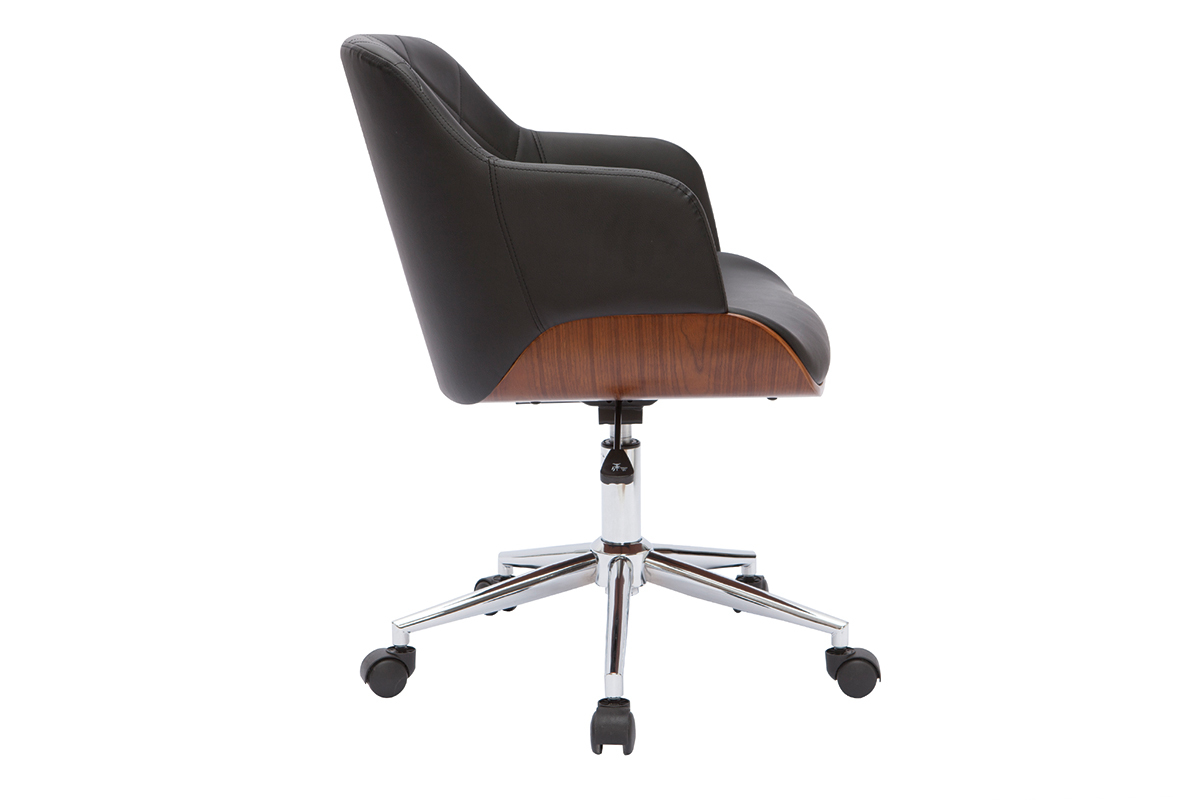 Silln de oficina moderno negro con madera oscura SANDRO
