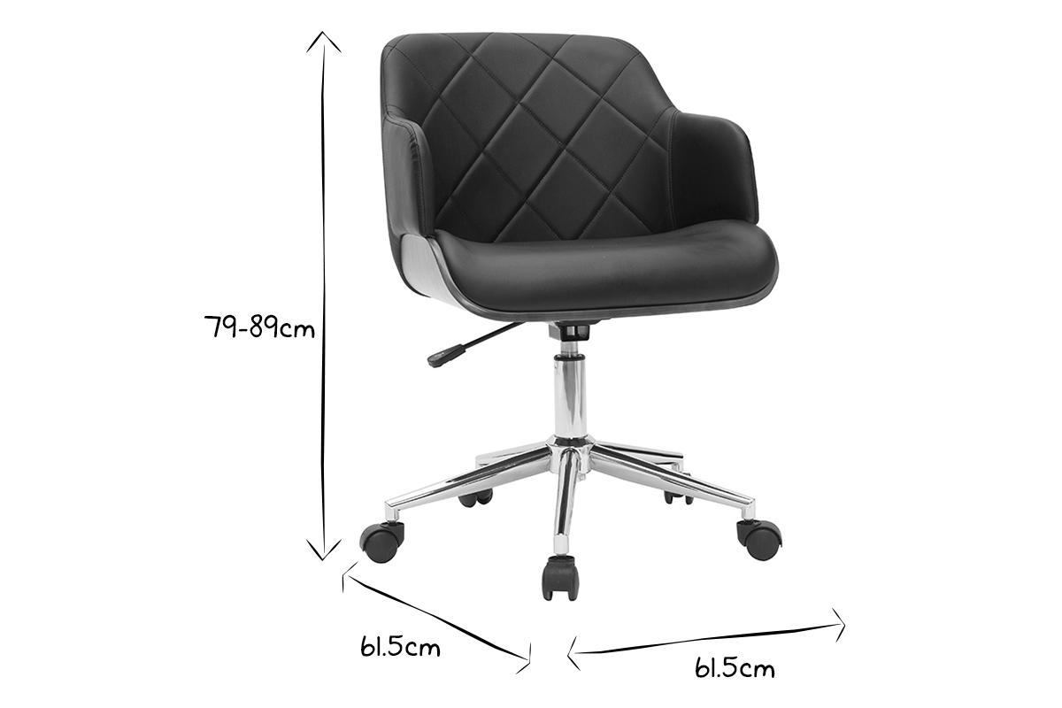 Silln de oficina moderno negro con madera oscura SANDRO