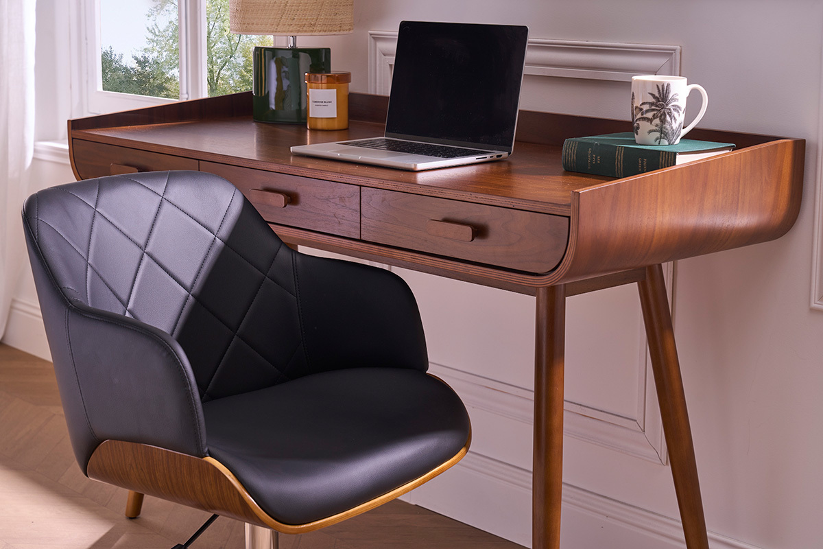 Silln de oficina moderno negro con madera oscura SANDRO