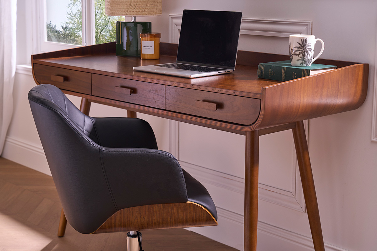 Silln de oficina moderno negro con madera oscura SANDRO