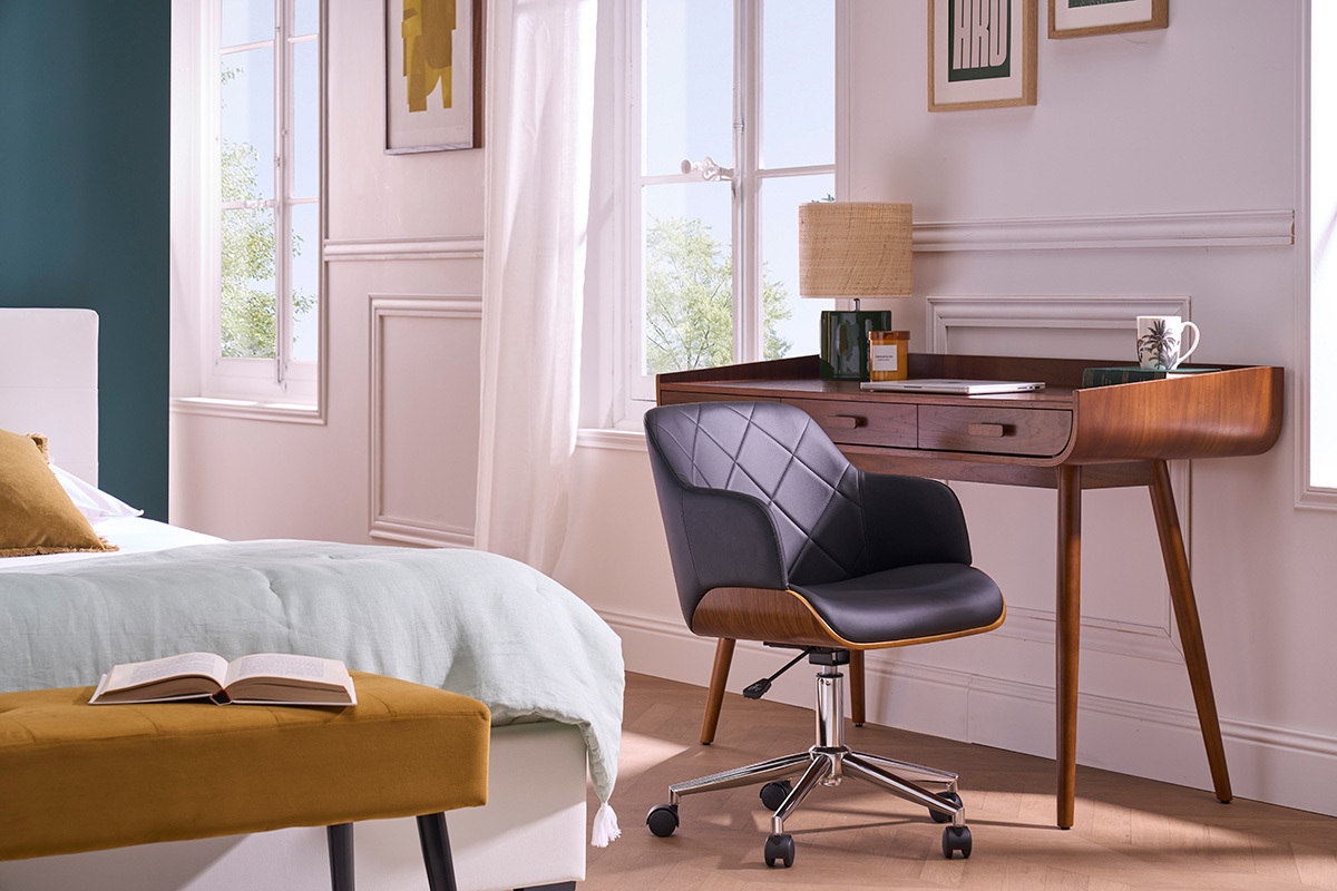 Silln de oficina moderno negro con madera oscura SANDRO