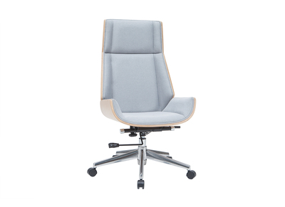 Sillón de oficina moderno tejido gris y madera clara CURVED - Sillón de oficina moderno tejido gris y madera clara CURVED