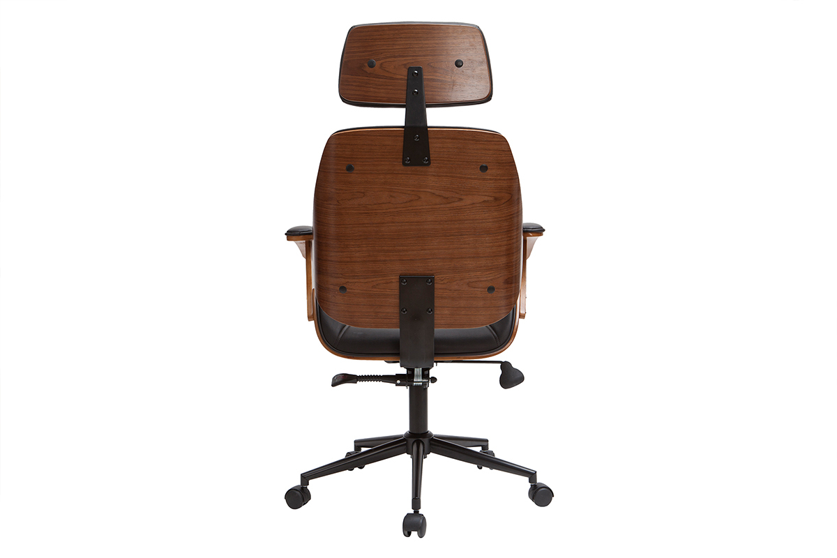 Silln de oficina negra con detalles de madera oscura MUSK