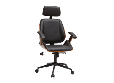 Sillón de oficina negra con detalles de madera oscura MUSK - Sillón de oficina negra con detalles de madera oscura MUSK