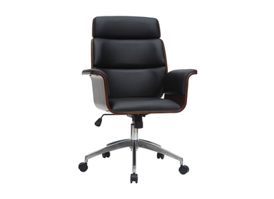 Sillón de oficina negro y madera oscura ELON - Sillón de oficina negro y madera oscura ELON