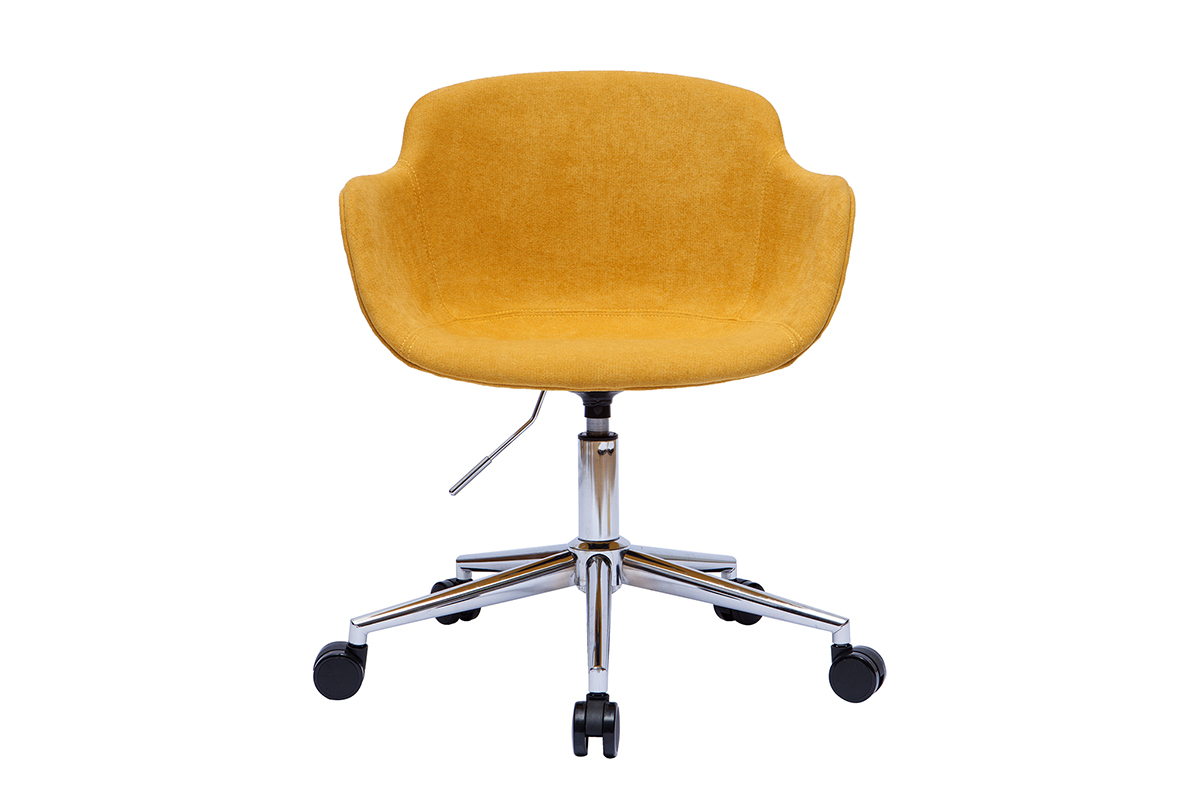 Silln de oficina tejido efecto aterciopelado amarillo mostaza AARON
