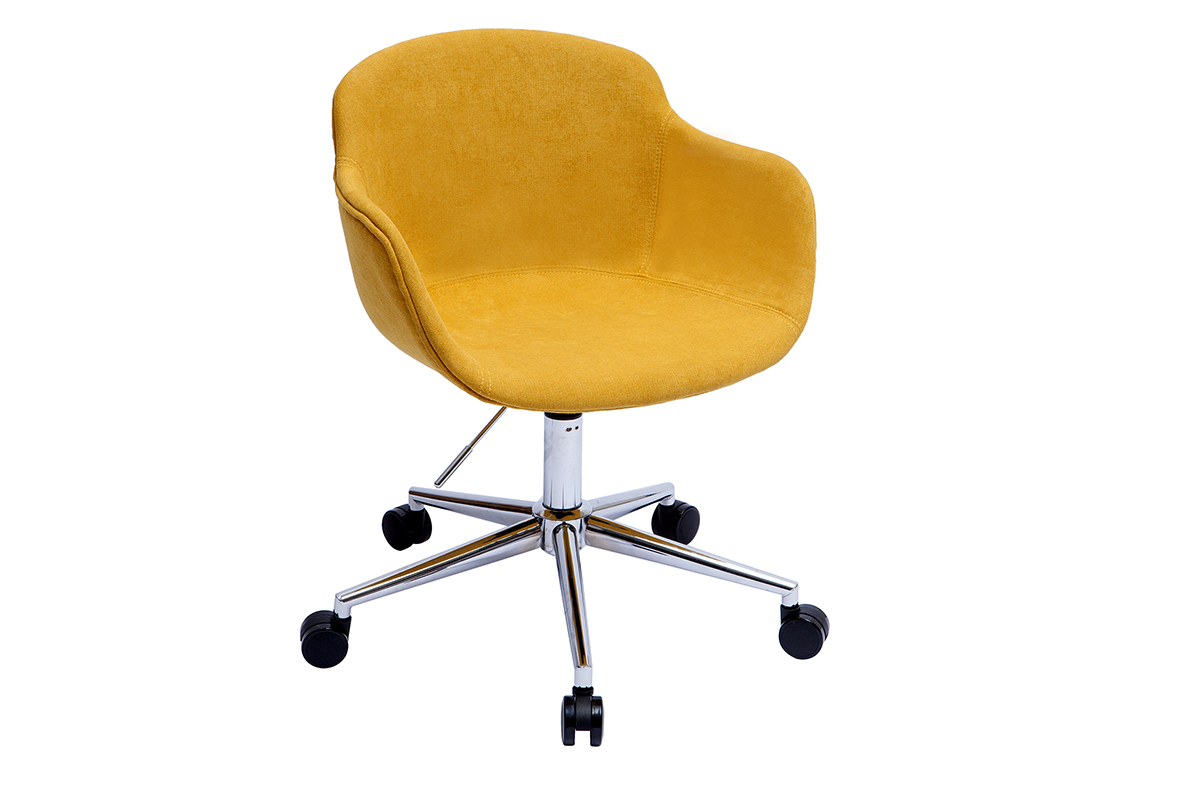Silln de oficina tejido efecto aterciopelado amarillo mostaza AARON