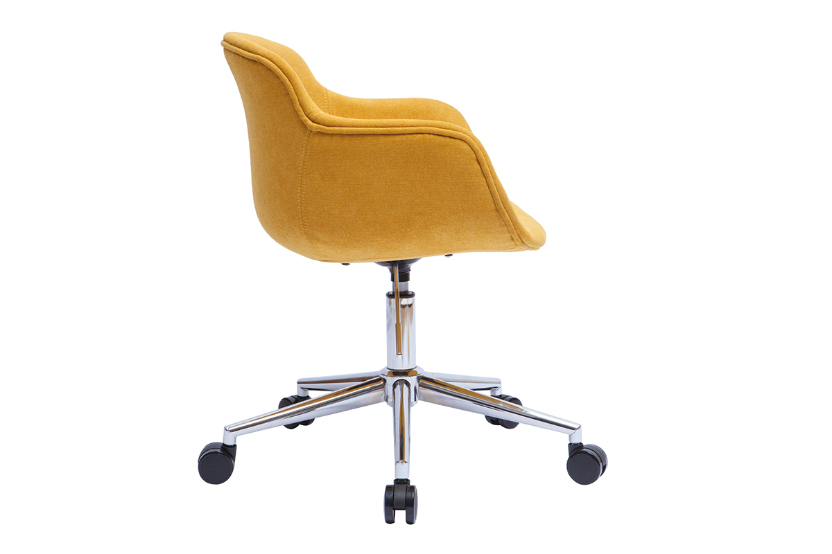 Silln de oficina tejido efecto aterciopelado amarillo mostaza AARON