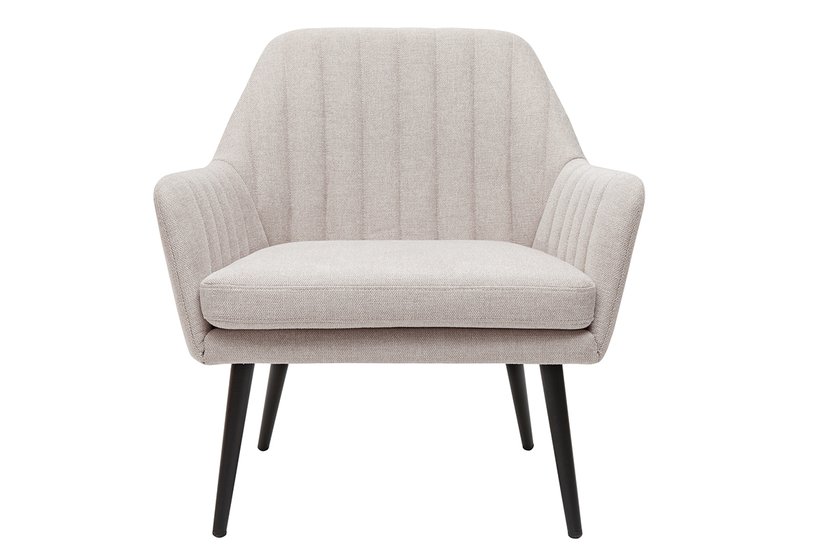 Silln de tejido efecto aterciopelado texturizado beige y metal GASTON