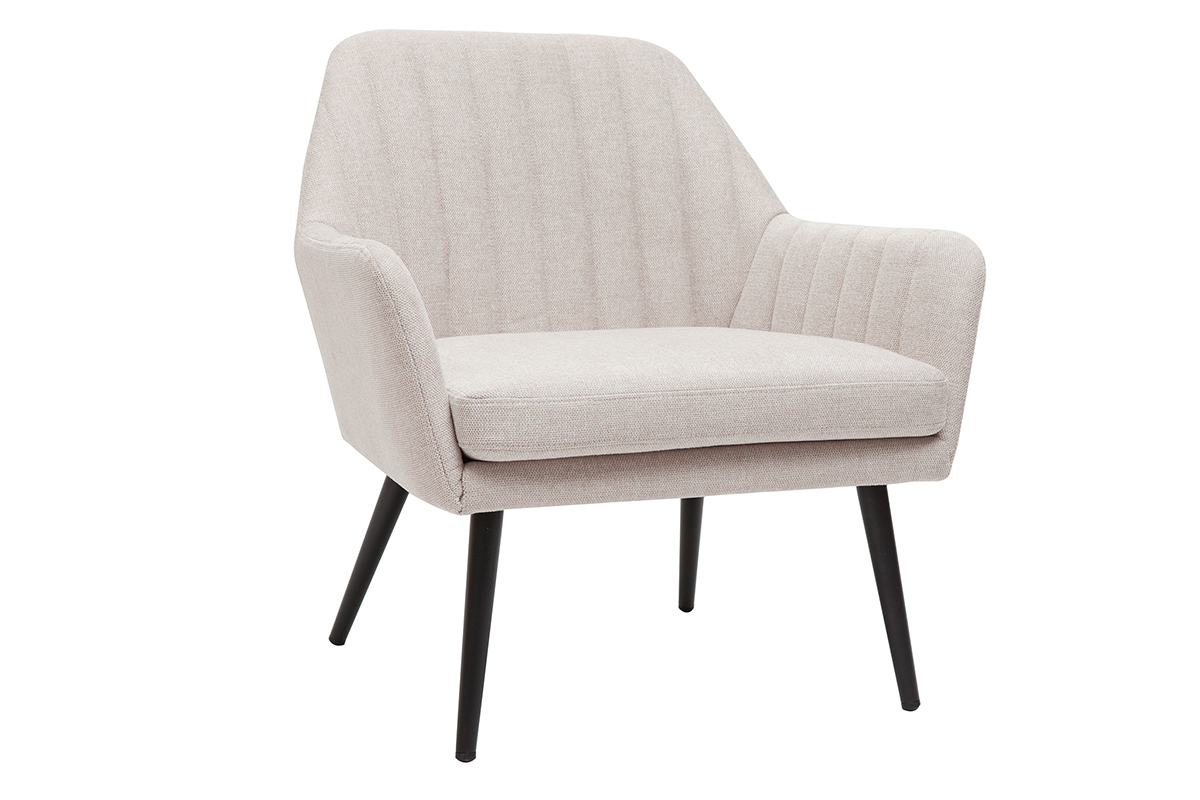 Silln de tejido efecto aterciopelado texturizado beige y metal GASTON
