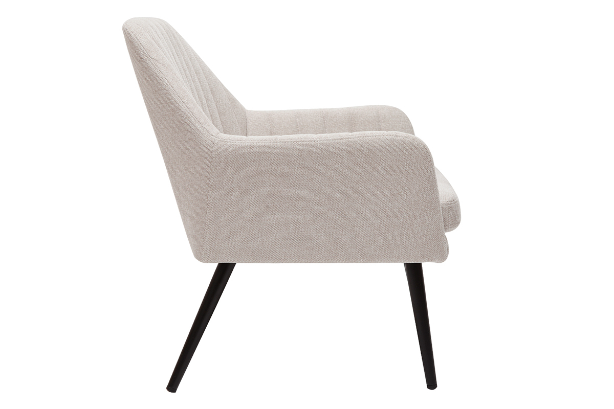 Silln de tejido efecto aterciopelado texturizado beige y metal GASTON