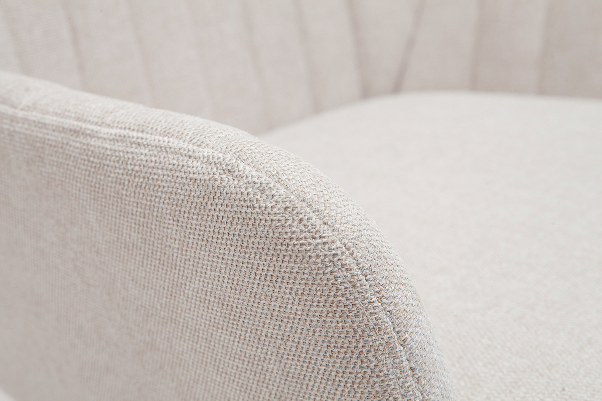 Silln de tejido efecto aterciopelado texturizado beige y metal GASTON