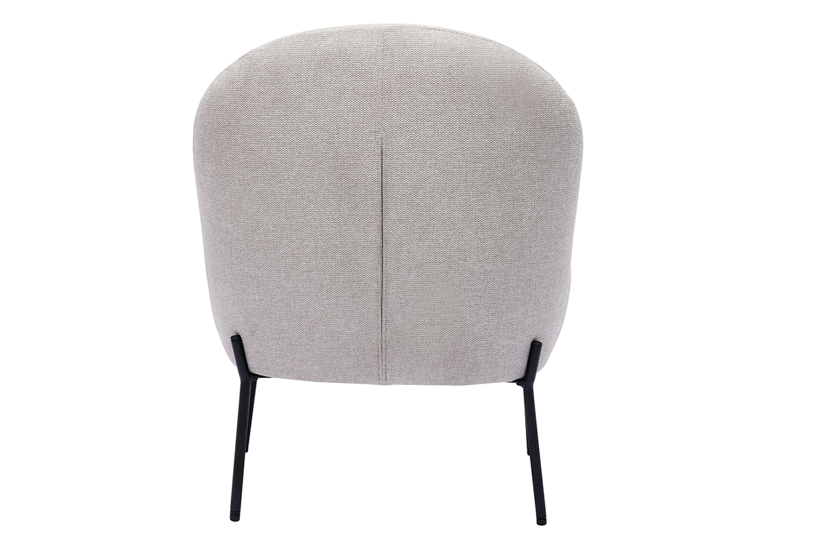 Silln de tejido efecto aterciopelado texturizado beige y metal negro BELEY