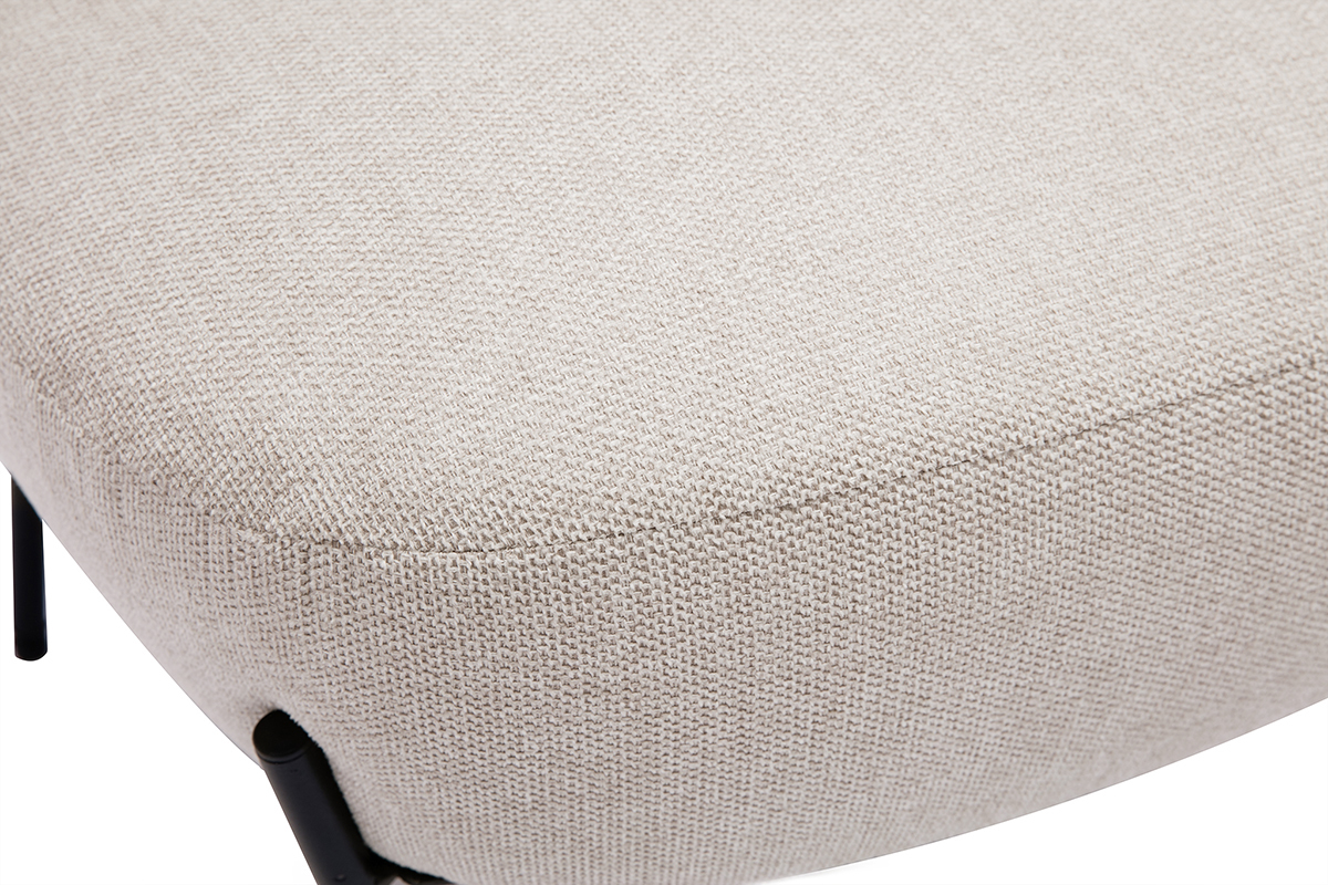 Silln de tejido efecto aterciopelado texturizado beige y metal negro BELEY