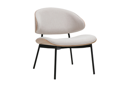 Sillón de tela efecto terciopelo texturizado beige, madera clara y metal negro FABULO