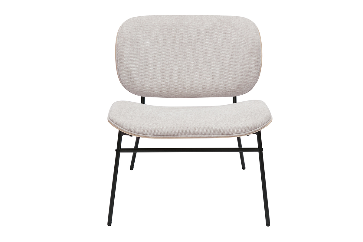 Silln de tela efecto terciopelo texturizado beige y metal negro SHELBY