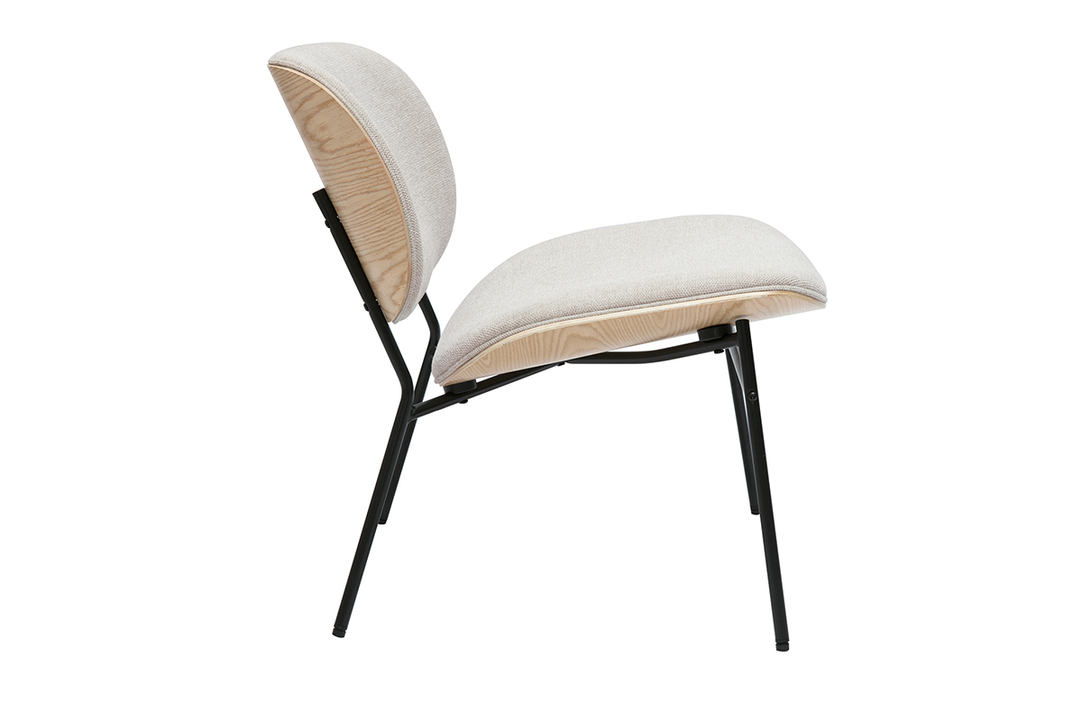 Silln de tela efecto terciopelo texturizado beige y metal negro SHELBY