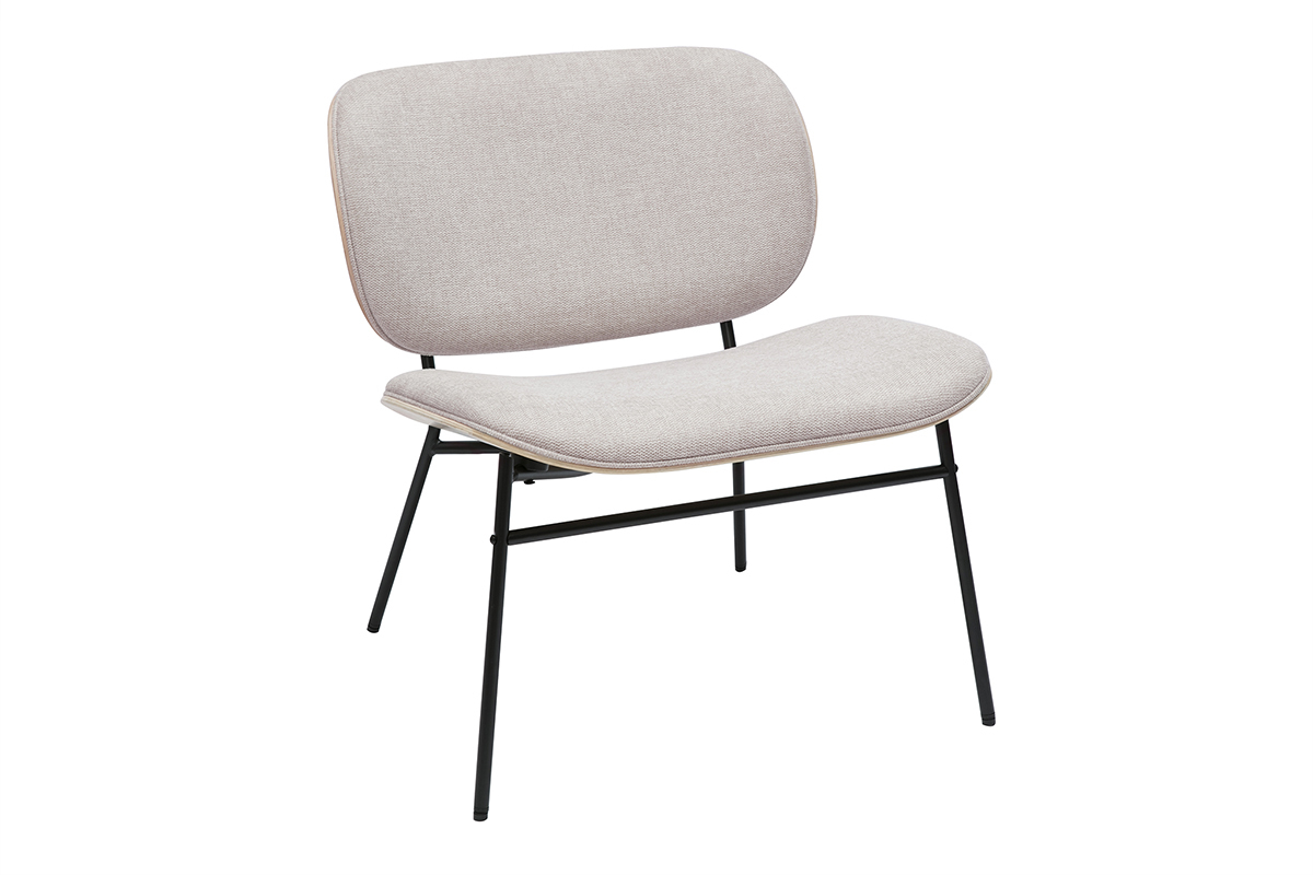 Silln de tela efecto terciopelo texturizado beige y metal negro SHELBY
