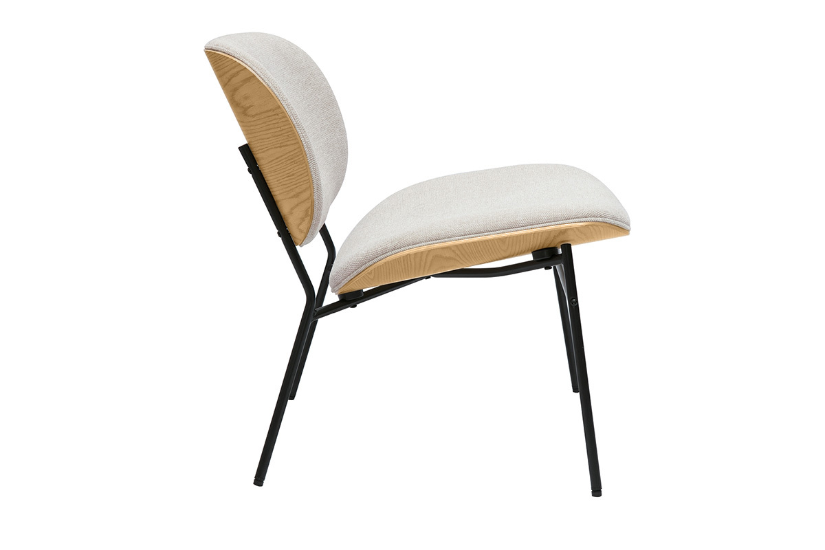 Silln de tela efecto terciopelo texturizado beige y metal negro SHELBY