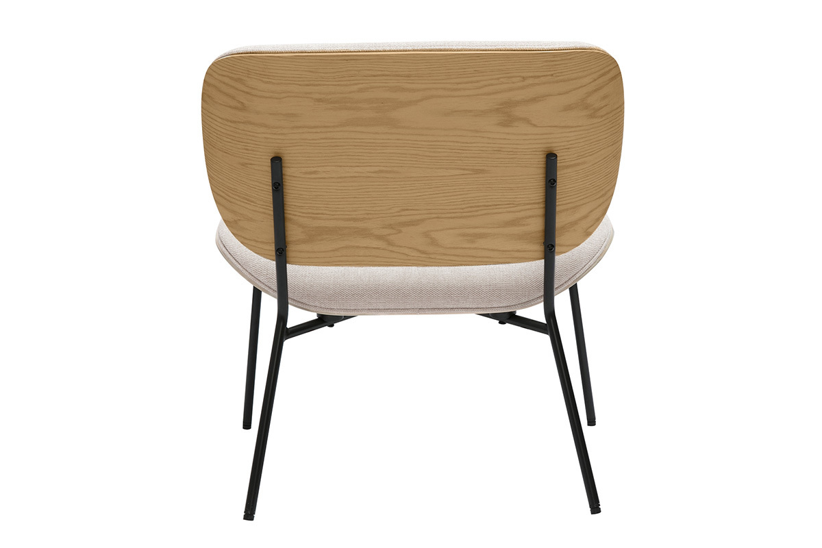 Silln de tela efecto terciopelo texturizado beige y metal negro SHELBY