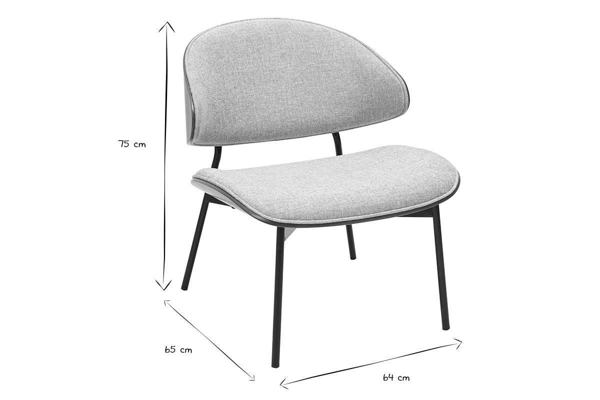 Silln de tela efecto terciopelo texturizado gris, madera oscura y metal negro FABULO