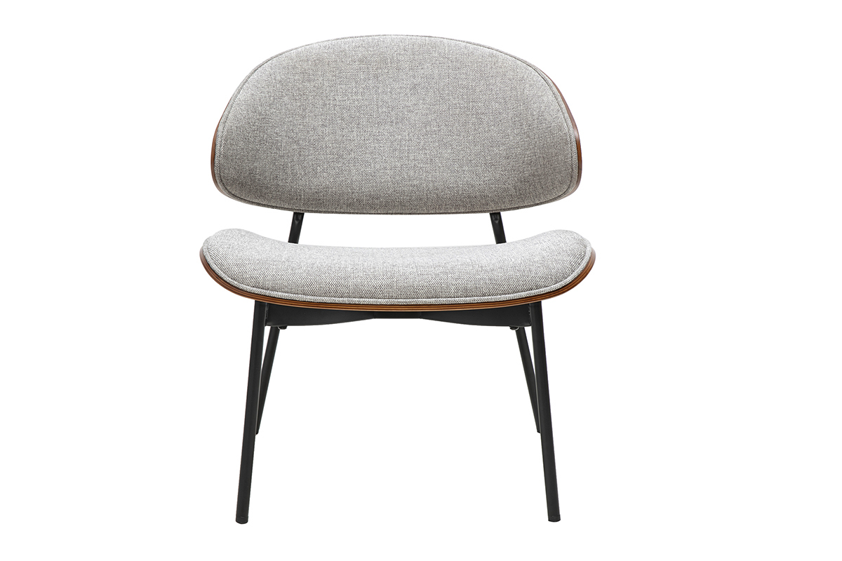 Silln de tela efecto terciopelo texturizado gris, madera oscura y metal negro FABULO