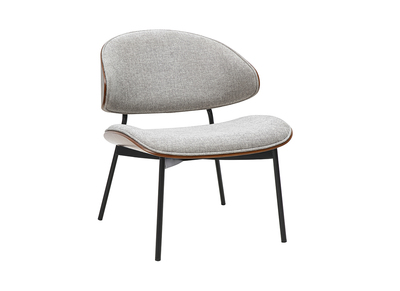 Sillón de tela efecto terciopelo texturizado gris, madera oscura y metal negro FABULO